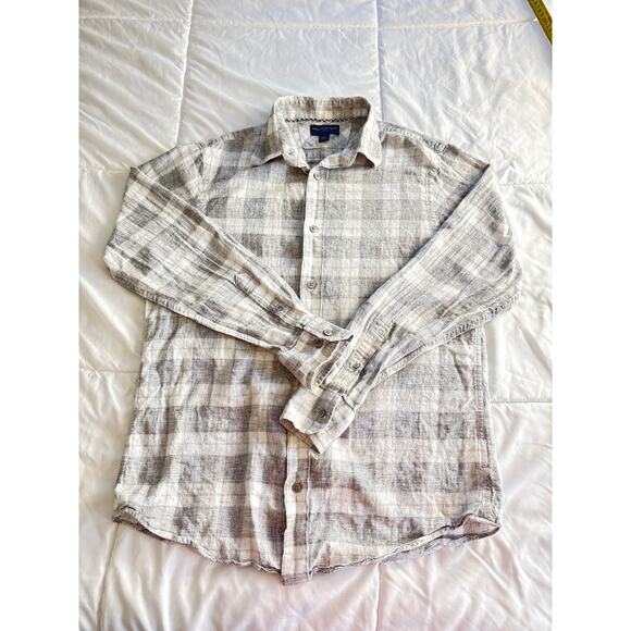 Banana Republic Men’s Gray Plaid Button-Down Shirt Slim Fit Small 14-14.5 - Picture 2 of 5